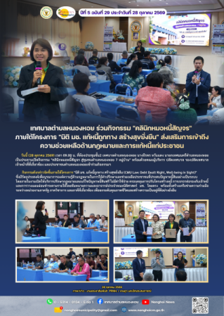 เทศบาลตำบลหนองหอย ร่วมกิจกรรม "คลินิกหมอหนี้สัญจร" ภายใต้โครงการ "นิติ มช. แก้หนี้ถูกทาง สร้างสุขยั่งยืน" ส่งเสริมการเข้าถึงความช่วยเหลือด้านกฎหมายและการแก้หนี้แก่ประชาชน 