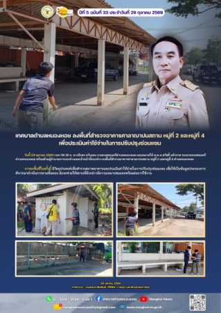 เทศบาลตำบลหนองหอย ลงพื้นที่สำรวจอาคารศาลาฌาปนสถาน หมู่ที่ 2 และหมู่ที่ 4 เพื่อประเมินค่าใช้จ่ายในการปรับปรุงซ่อมแซม